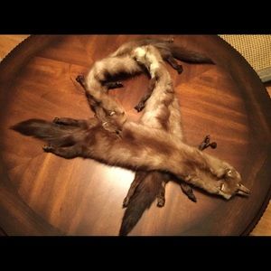 Vintage STONE MARTEN SABLE Mink STOLE Full Body 3 Pelt Wrap brown multicolor